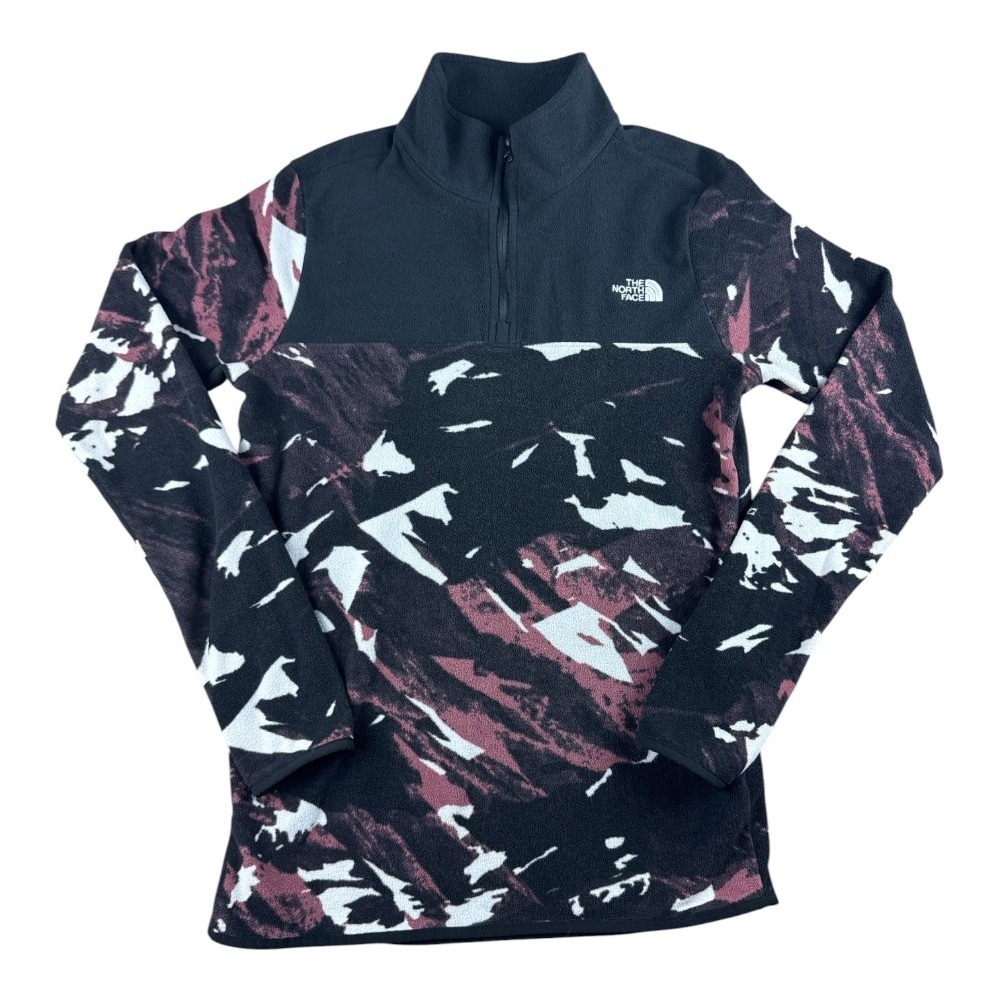 The North Face Womens TKA Glacier 1/4 Zip Fleece Pullover Black Pink Print Small